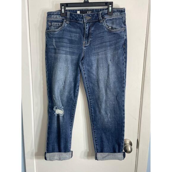 Kut From the Kloth Jeans Size 6 Amy Mid Rise Cropped Distressed Festival Boho - Picture 2 of 8